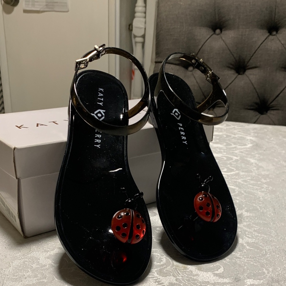 Katy Perry Collections Black Sandals with Red Ladybug Charm